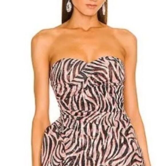 NWT Dundas x Revolve Lana Mini Dress Natural Zebra Metallic Small - Picture 3 of 15